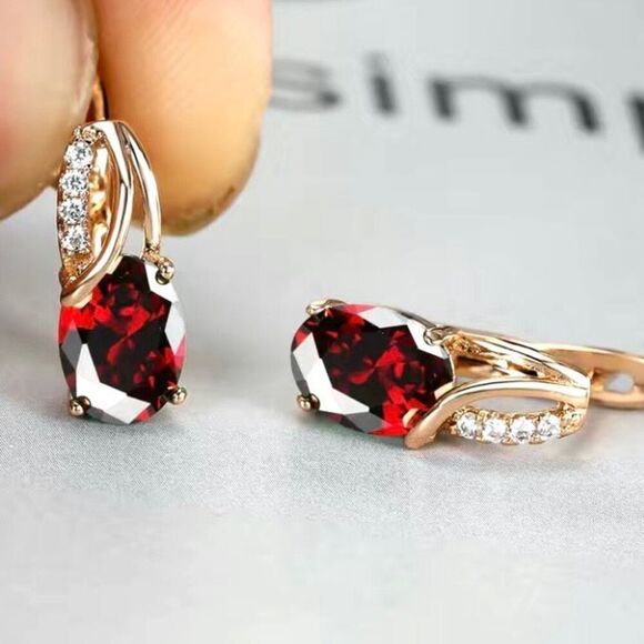 AXF2 18k Gold Ruby Red Earrings - Picture 8 of 9